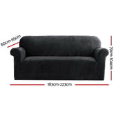 Artiss Velvet Sofa Cover Plush Couch Cover Lounge Slipcover 3 Seater Black.